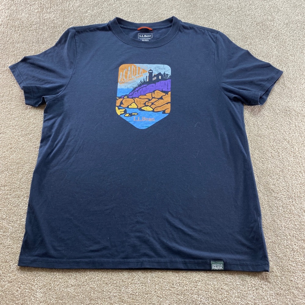 L.L. Bean Graphic Shirt Mens Medium Blue Acadia National Park Slightly Fitted